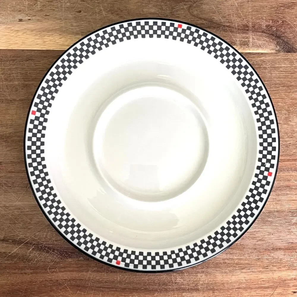Set of 2 Vintage 90s Dansk Solvang Bistro Cups & Saucers Blue White Red Checks